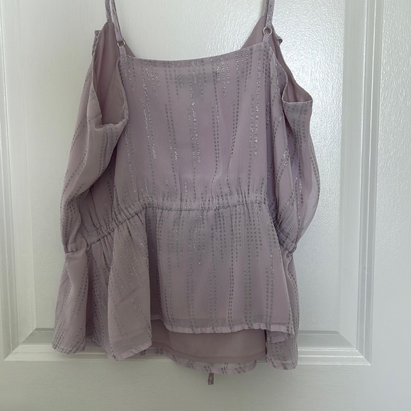EXPRESS Metallic Ruffle Button Up Peplum Cami (Express) - Picture 5 of 5